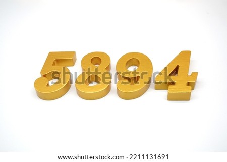  Number 5894 is made of gold-painted teak, 1 centimeter thick, placed on a white background to visualize it in 3D.                                 