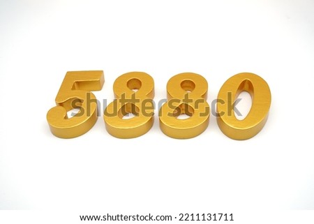  Number 5880 is made of gold-painted teak, 1 centimeter thick, placed on a white background to visualize it in 3D.                               