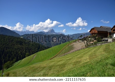 Rural panorama from Passo Furcia with mount Sas de Putia in the background Royalty-Free Stock Photo #2211157635