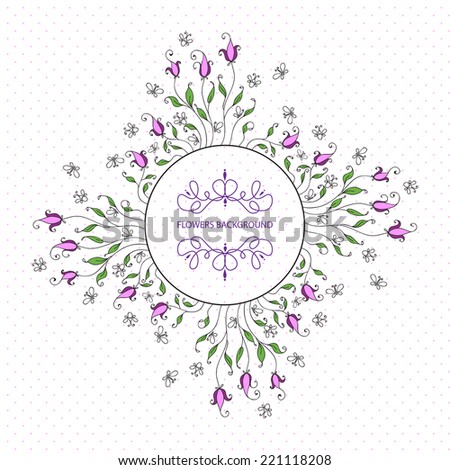 Greeting card with flowers. Floral vector card 