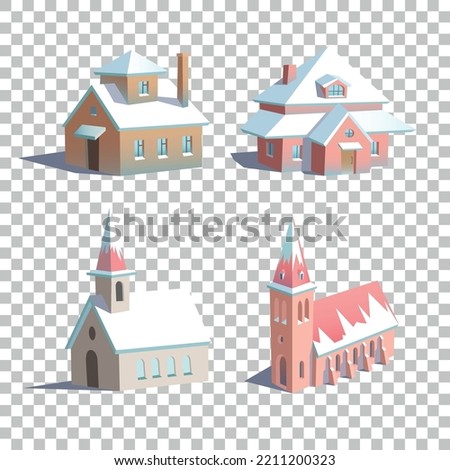Vector illustration collection of clip-arts of houses and churches