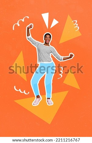 Vertical collage illustration of satisfied person rejoice dancing spend free time isolated on painted background