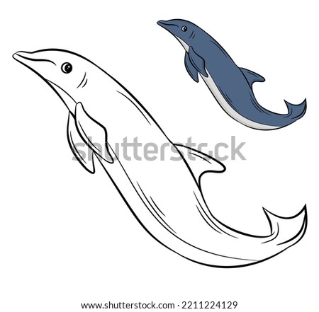 Dolphin Coloring Page. Black and White Vector Illustration Coloring page outline design for kids.