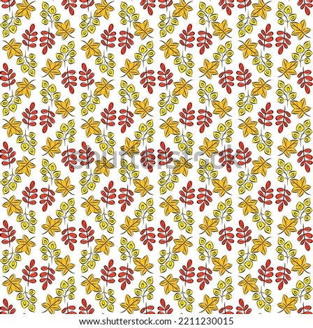 Colorful autumn seamless pattern with leaves. Simple cartoon flat style. Vector illustration. Orange, red, yellow.