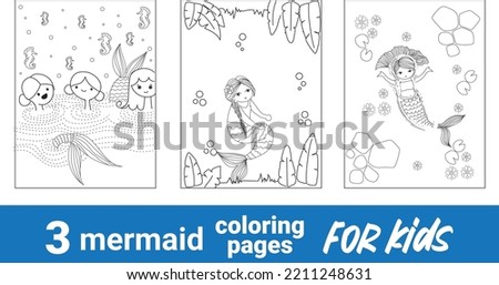 Cute mermaid vector outline for coloring page. Beautiful princess mermaid Coloring Page. Vector line illustration isolated on white background.