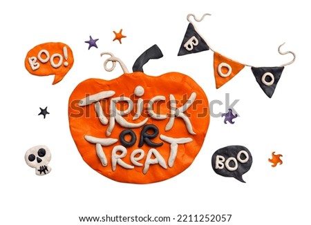 Festive Halloween letters handmade from plasticine. Halloween lettering and typography. Festive decorated letters isolated on white background. Plasticine 3d illustration
