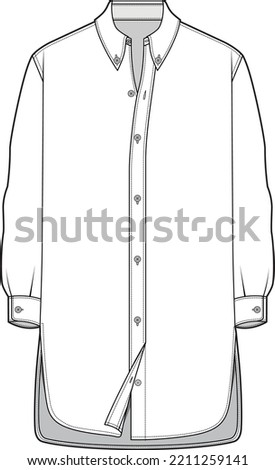 Mens long sleeve tunic shirt flat sketch illustration, mens kurtha shirt for casual wear and ethnic wear fashion illustration template mock up Royalty-Free Stock Photo #2211259141