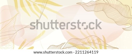 Light yellow and pink background with tropical leaves and abstract shapes. Vector illustration for text, banners, wallpapers, background, sales, discounts, promotions, etc.