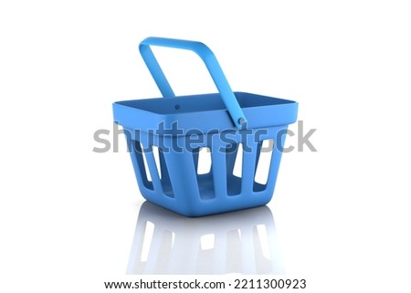 3d rendering of blue plastic shopping basket side views isolated on white background in 3d realistic style