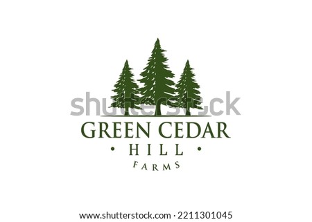 Green cedar pine tree logo nature organic environment icon symbol illustration