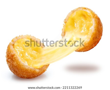 Crispy Cheese ball with stretch cheese isolated on white background, Cheese ball or cheesy puffs on white With clipping path. Royalty-Free Stock Photo #2211322269
