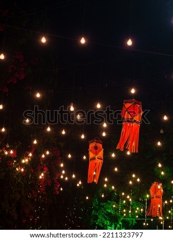 Diwali decorative lamps  or Akash Kandil or Lantern lights. Festive season in Mumbai during Diwali.Vertical or portrait orientation Royalty-Free Stock Photo #2211323797