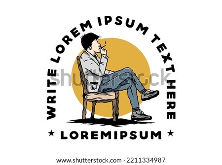 Illustration design of a man sit on chair and smoke cigarettes