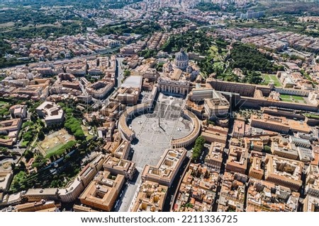 Aerial view of Vatican, San Pietro Basilica Square, The Dome landmark. Royalty-Free Stock Photo #2211336725