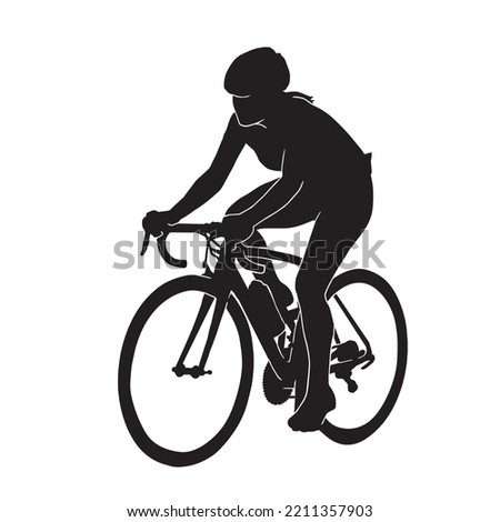 People riding bike vector silhouette on white