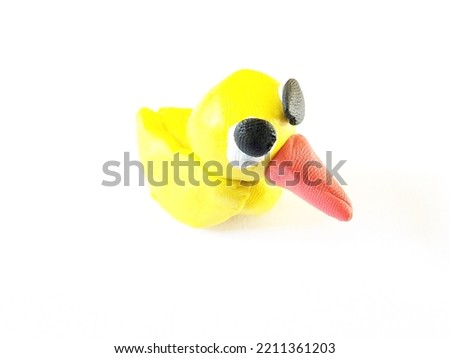 plasticine yellow duck cartoon isolated on white background.