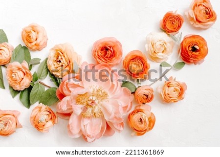 Image of pastel pink flowers. Bouquet of peonies. Pink roses in spring