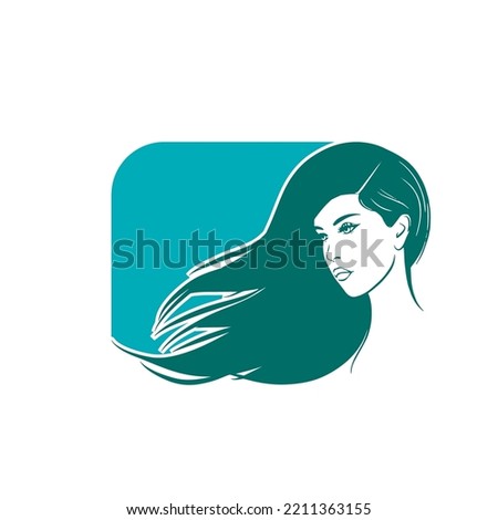 Pretty woman face with long hair silhouette illustration. Female hair beauty salon logo or symbol.