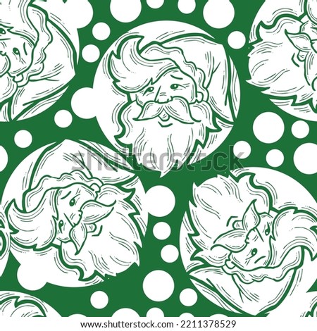 Santa Claus seamless vector pattern to celebrate Merry Christmas, Happy New Year. Hand drawn cartoon style illustration for wrapping gifts paper, textile print, fabric design, background and backdrop.