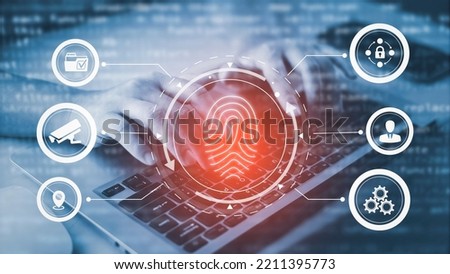 Hand touch fingerprint with virtual global with cyber security, Login, User, identification information security and encryption, secure access to users personal information, secure Internet access, 