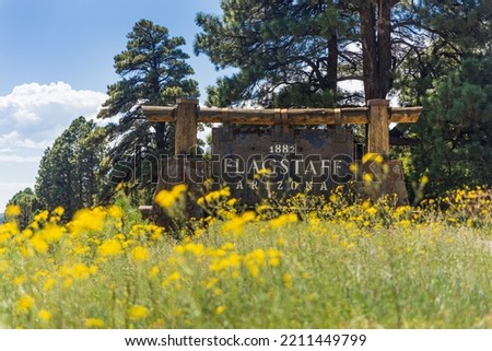 City sign at the town limits of Flagstaff, Arizona Royalty-Free Stock Photo #2211449799