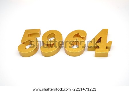  Number 5964 is made of gold-painted teak, 1 centimeter thick, placed on a white background to visualize it in 3D.                                 