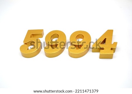  Number 5994 is made of gold-painted teak, 1 centimeter thick, placed on a white background to visualize it in 3D.                                          