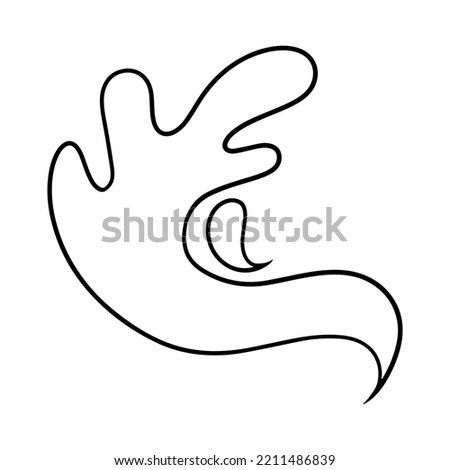 Monochrome image, silhouette, Big wave in cartoon style, vector illustration of water, splashes and drops on a white background