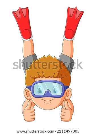 The professional diver boy is diving and giving the thumb up of illustration