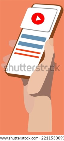 social media with live video streaming on cellphone in hand. Social media. Video transmission. video entertainment vector illustration