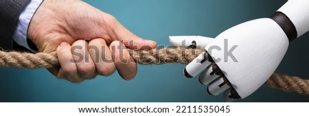 Tug Of War With Robot. Artificial Intelligence Technology