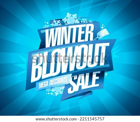 Winter blowout sale, mega discounts, vector web banner mockup Royalty-Free Stock Photo #2211545757