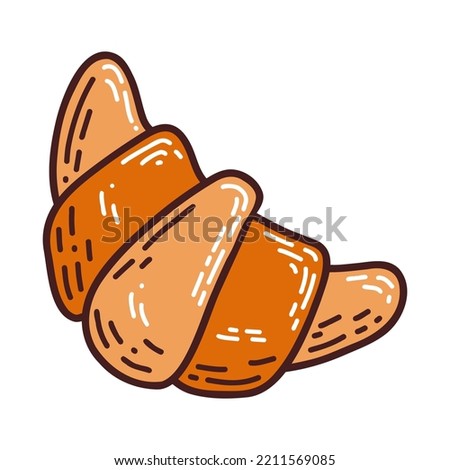 Tasty croissant in doodle style with hatching on white background, a hand drawn vector doodle illustration