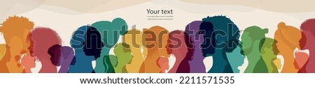 Group people diversity. Silhouette profile of men women children teenagers elderly. Various people of different ages. Different cultures. Racial equality concept. Multicultural society Royalty-Free Stock Photo #2211571535
