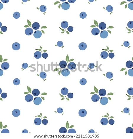 Blueberry pattern. Blueberries with leaves on a white background. Vector illustration. Royalty-Free Stock Photo #2211581985