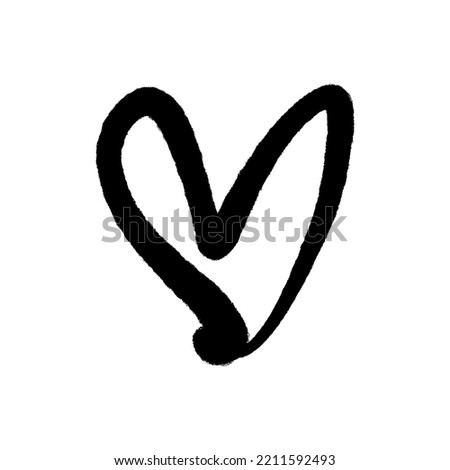 Hand drawn black spray can grunge heart on white background. Brush ink isolated design. Decor element. Valentines day card template, pattern element and love symbol. Vector clip art.