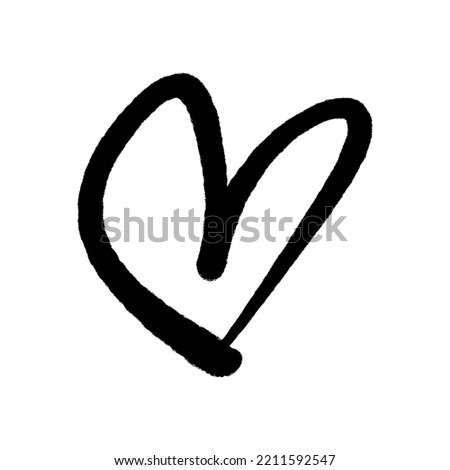 Hand drawn black spray can grunge heart on white background. Brush ink isolated design. Decor element. Valentines day card template, pattern element and love symbol. Vector clip art.