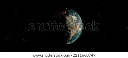 Earth globe in space with parcial night lights latin america usa starfield background illustration large 3d Royalty-Free Stock Photo #2211660749