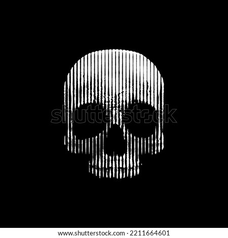 Engraved skull vector black and white illustration. Halftone art