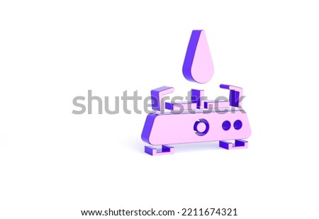 Purple Camping gas stove icon isolated on white background. Portable gas burner. Hiking, camping equipment. Minimalism concept. 3d illustration 3D render.
