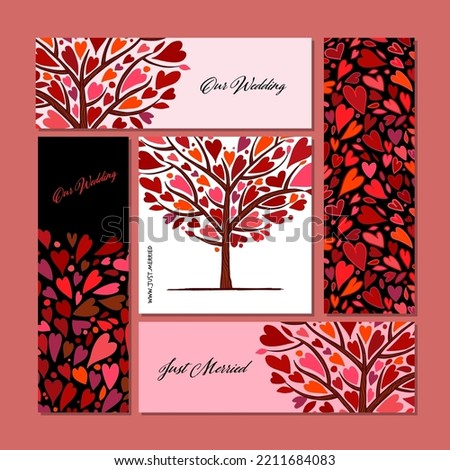 Love tree, heart shape. Concept art for wedding, valentine. Creative ideas for cards, banner, web, promotional materials. Corporate identity template. Vector illustration