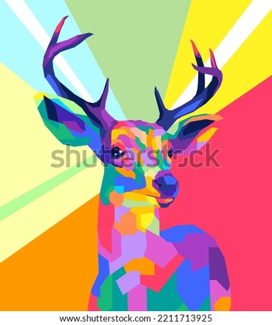Deer pop art style isolated colorful background