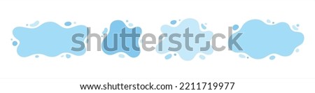 Blue water shapes set with uneven fluid wavy edge. Liquid watery graphic design elements collection, text backgrounds, frames. Paint spot, splashes, rounded blot, rain puddle, stain with drops, blobs. Royalty-Free Stock Photo #2211719977