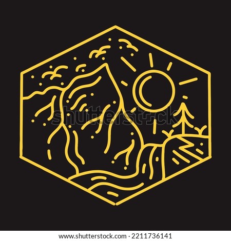 Desert illustration Monoline Vector, mountain vintage badge, creative emblem Design For T-shirt Design