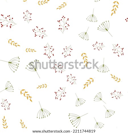 Red berries and leaves on a transparent background. Vector seamless pattern. For fabric, background, textile, wrapping paper and other decorations.
