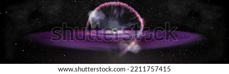 Abstract black hole with nebula over colorful stars and cloud fields in outer space. Elements of this image furnished by NASA.
