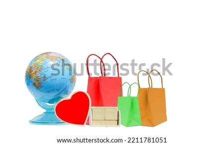 World love paper shopping bag , Recycled paper shopping bags on white background
