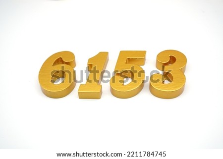  Number 6153 is made of gold-painted teak, 1 centimeter thick, placed on a white background to visualize it in 3D                               