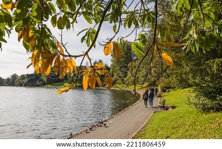Autumn colours at Sefton Park pictured beside the main lake near Liverpool in October 2022.