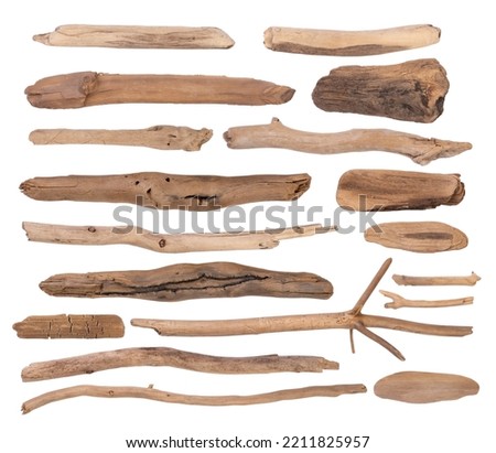 Pieces of drift wood isolated on white background Royalty-Free Stock Photo #2211825957